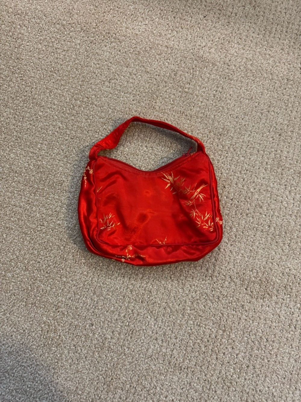 The Frankie Shop Red Satin Embroidered Shoulder Bag